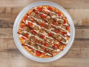 Barbecue Supreme pizza with chicken and ranch drizzle