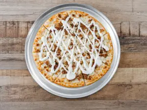 Chicken Bacon Ranch pizza with ranch drizzle