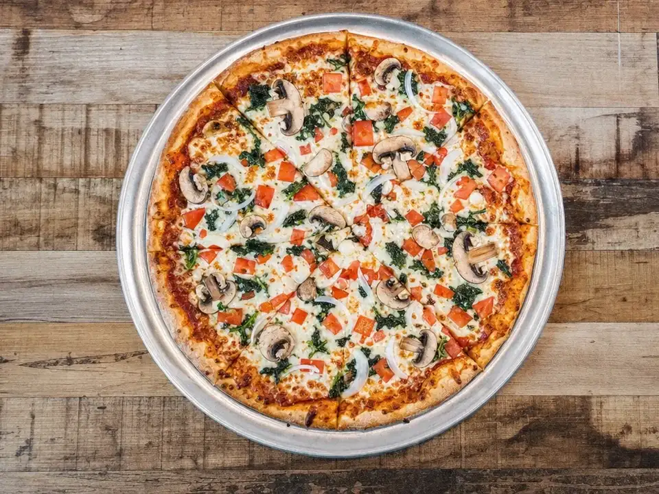 5 Veggies Delight pizza with tomatoes, onions, mushrooms and spinach