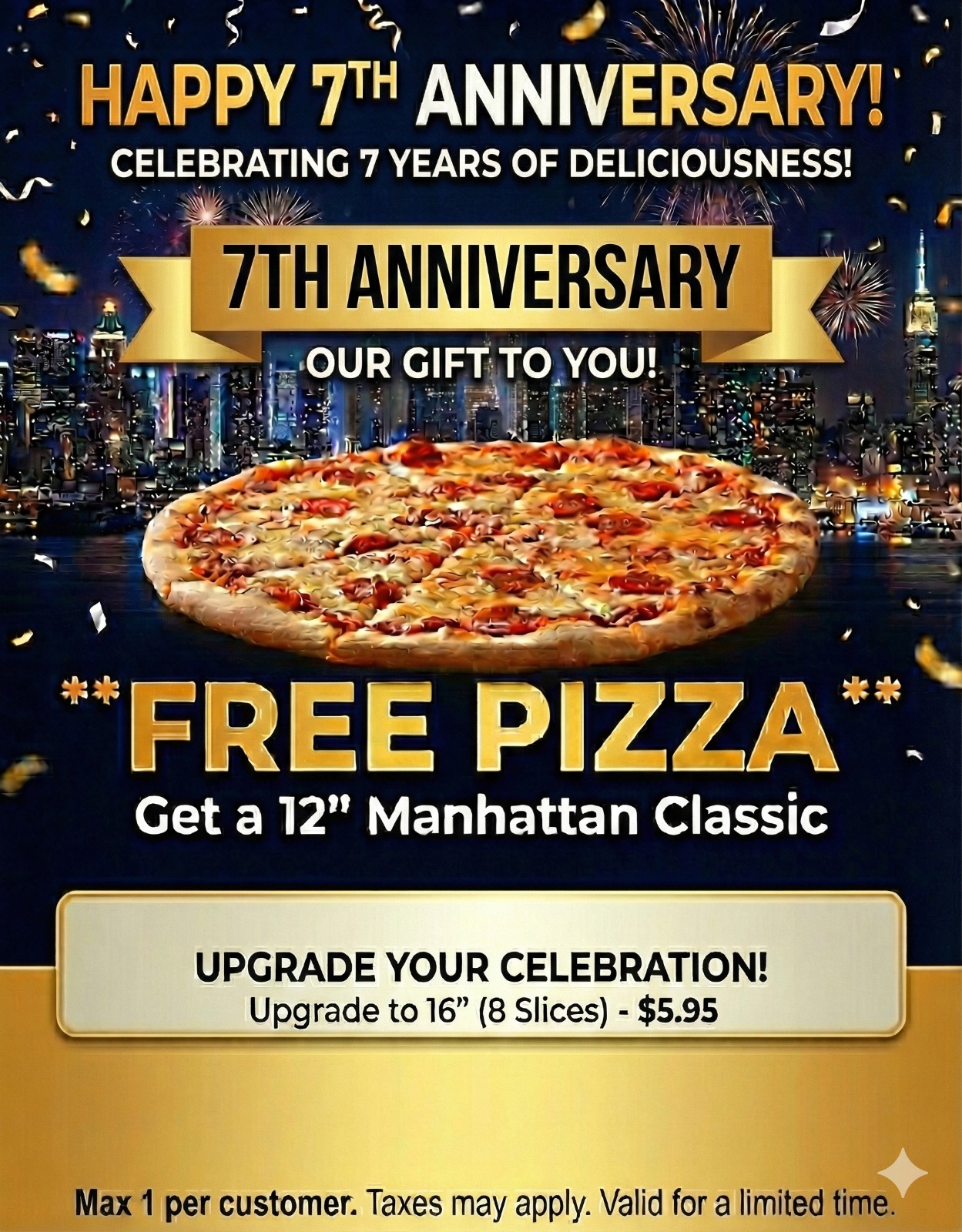 Manhattan NY Pizza free pizza offer