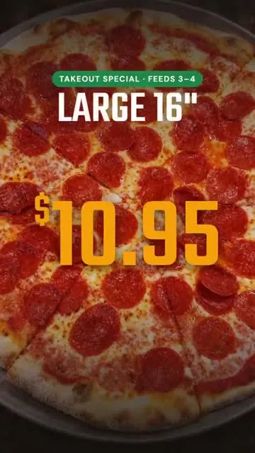 $10.95 Large Cheese or Pepperoni + Free Garlic Knots